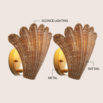 Elodie 11.5" Vintage Coastal 1-Light Rattan Scallop Shell LED Wall Sconce